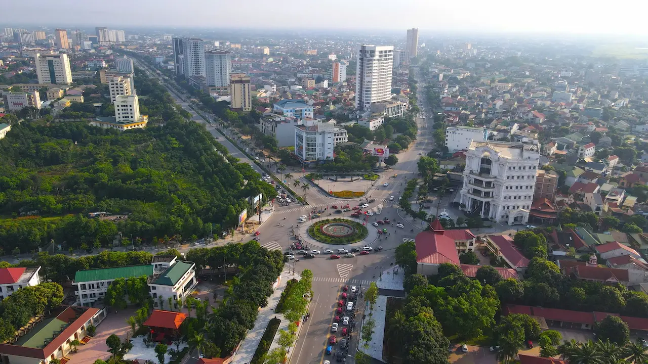 Bùng binh hải quan thành phố Vinh nhìn từ trên cao - Địa điểm xây dựng dự án tổ hợp nhà ở Trường Vinh