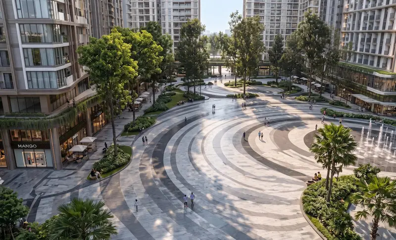 Tiện ích Sun Group Vinh - Phối cảnh quảng trường trung tâm dự án chung cư Sun Group Vinh ( Trường Vinh, Nghệ An )